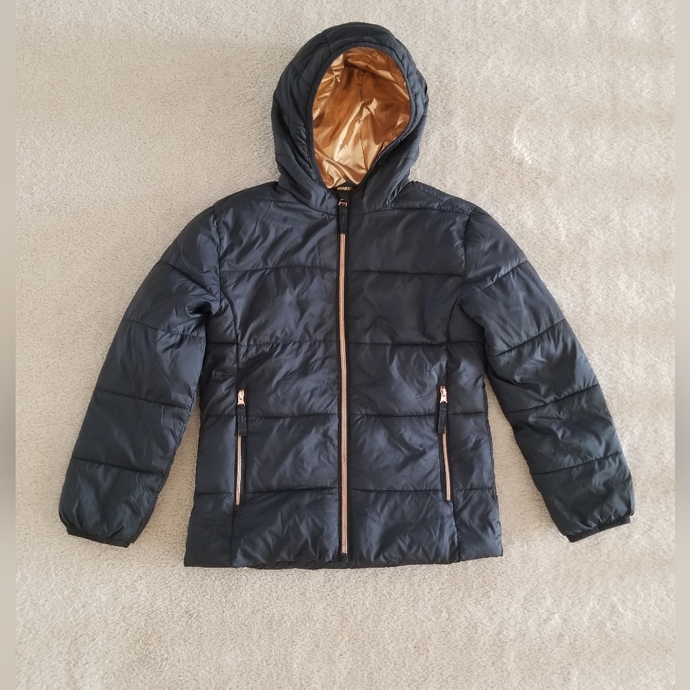 Thereabouts JCPenney Girl's Black Hooded Puffer Jacket Size S (7-8) Like New!
